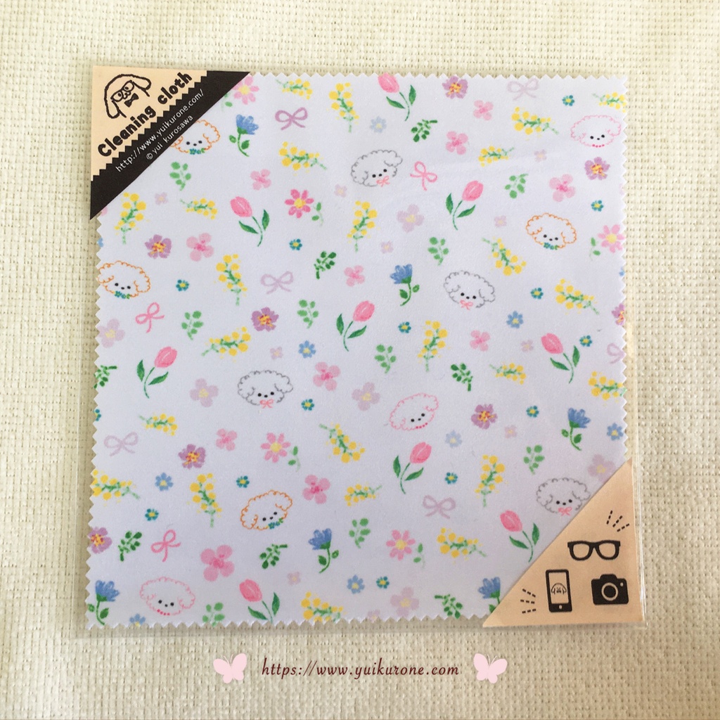 《新作》お花とトイプードル柄*クリーニングクロス・メガネ拭き