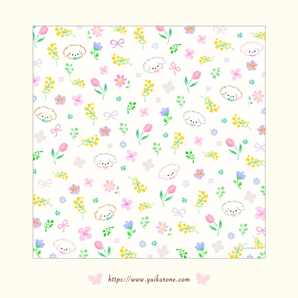 《新作》お花とトイプードル柄*クリーニングクロス・メガネ拭き