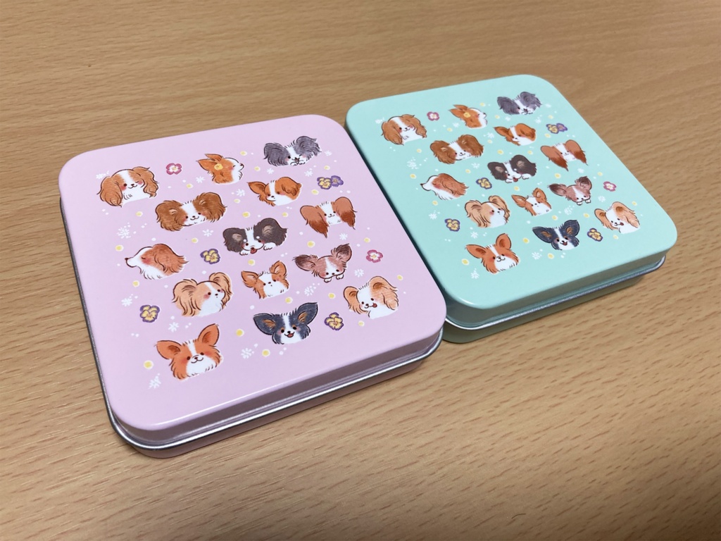 パピヨンスクエア缶 ピーチピンク・ミントグリーン
