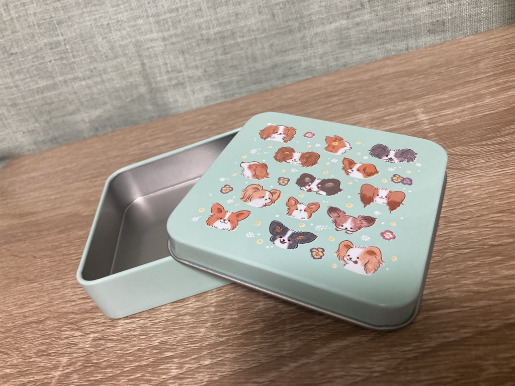 パピヨンスクエア缶 ピーチピンク・ミントグリーン