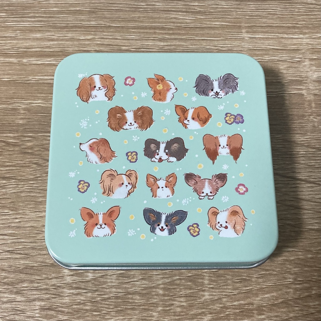 パピヨンスクエア缶 ピーチピンク・ミントグリーン