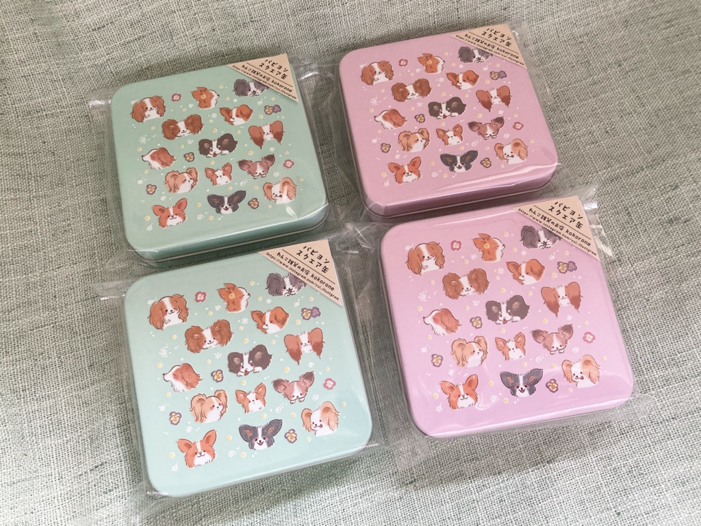 パピヨンスクエア缶 ピーチピンク・ミントグリーン