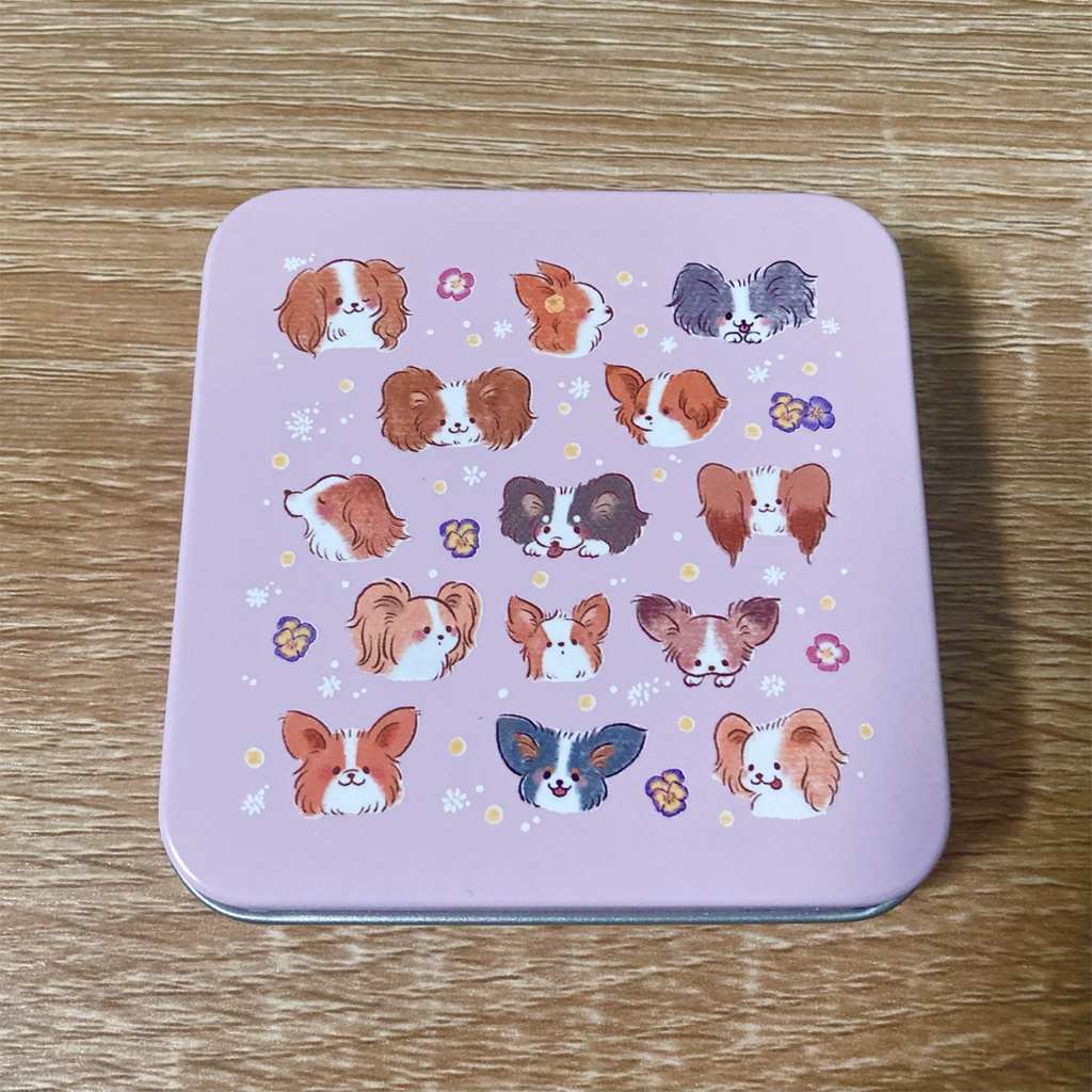 パピヨンスクエア缶 ピーチピンク・ミントグリーン