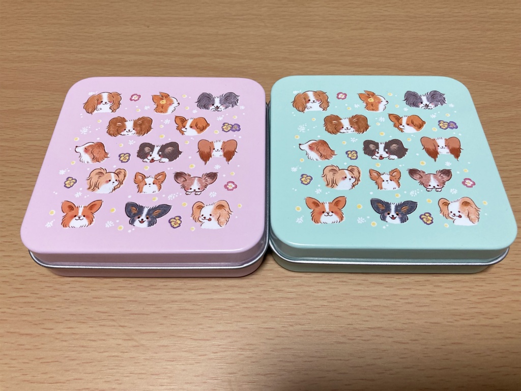 パピヨンスクエア缶 ピーチピンク・ミントグリーン