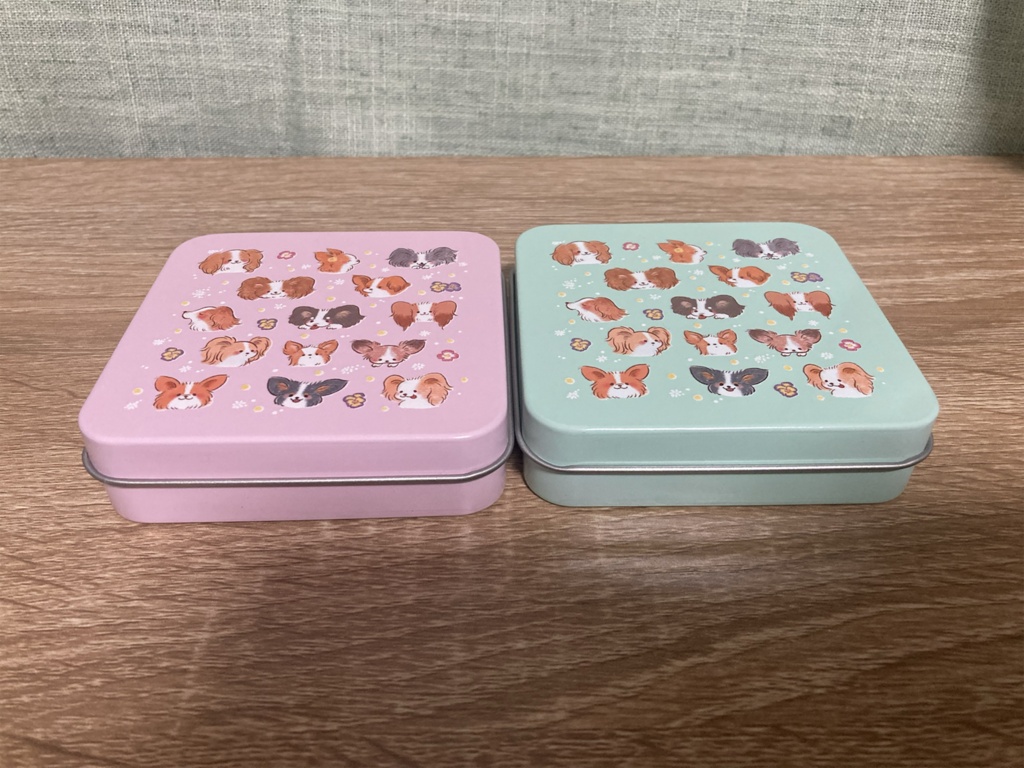 パピヨンスクエア缶 ピーチピンク・ミントグリーン