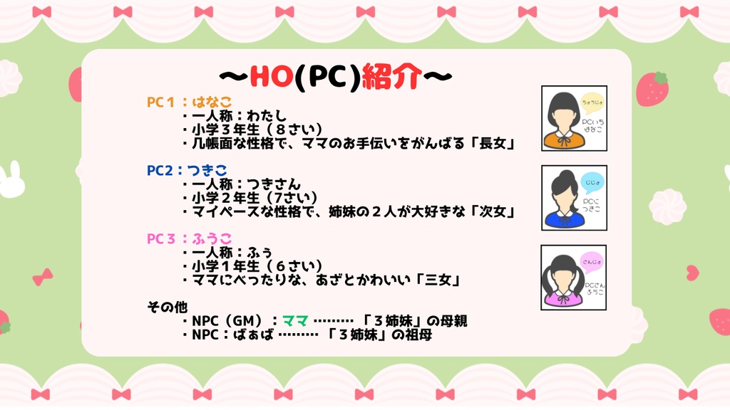 3人用マーダーミステリー「おこちゃまだみす。~きえたケーキのなぞ~」