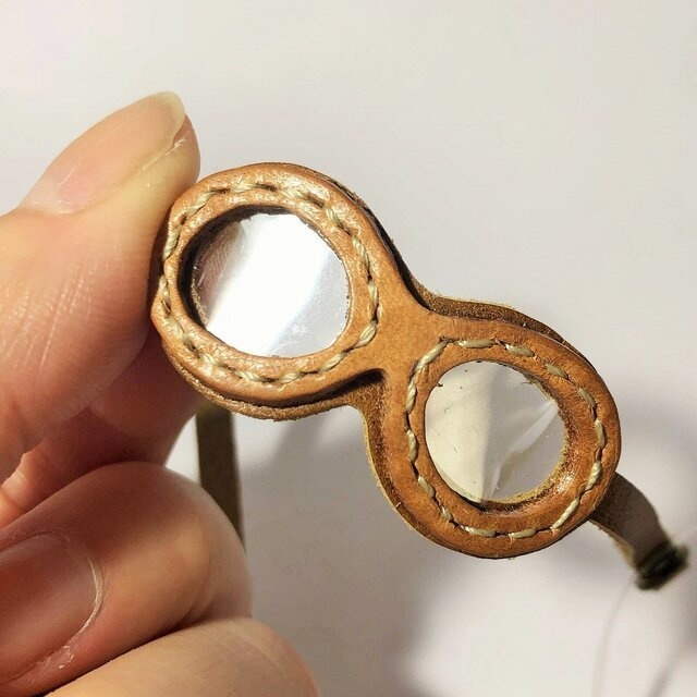 【送料無料】革のゴーグル 飛行士 バイク✳︎うす茶いろ