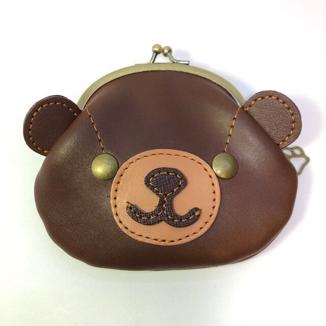 【送料無料】くま好きさんのがま口 えびちゃいろ