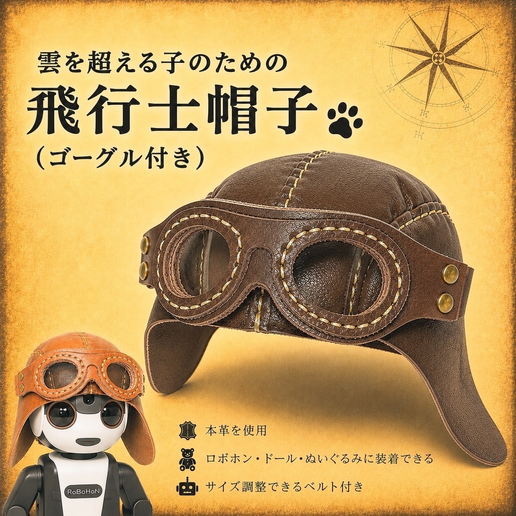 お試し*飛行士帽子・ゴーグル付き 【おまかせカラー】