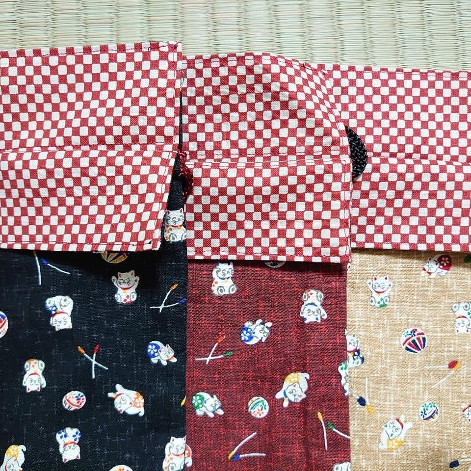 和柄巾着*招き猫柄