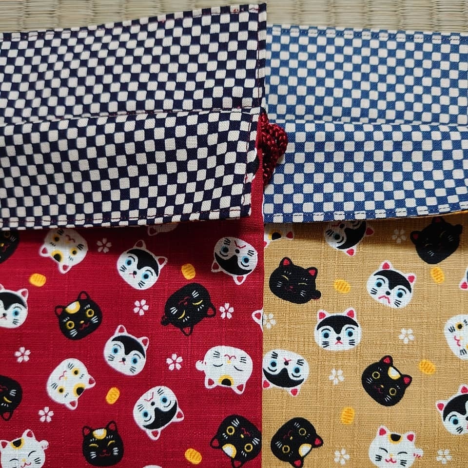 和柄巾着*招き猫&狛犬柄