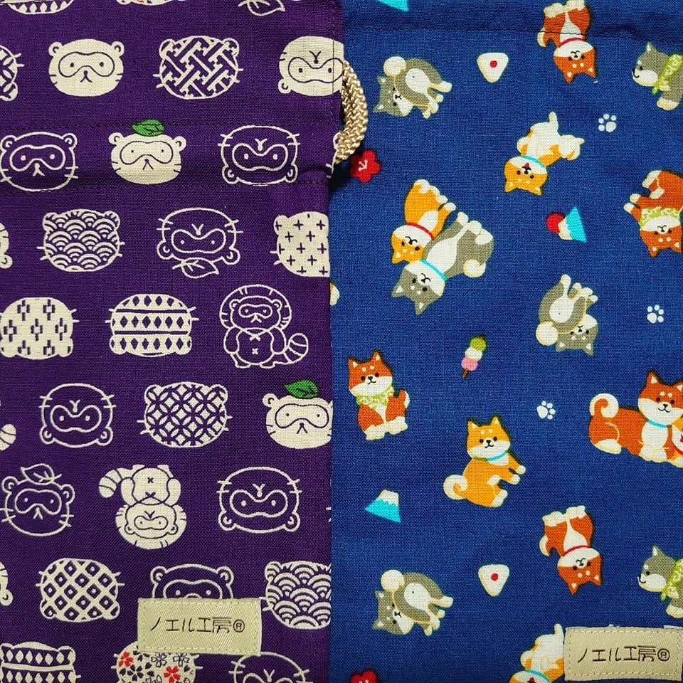 和柄巾着*たぬき&柴犬