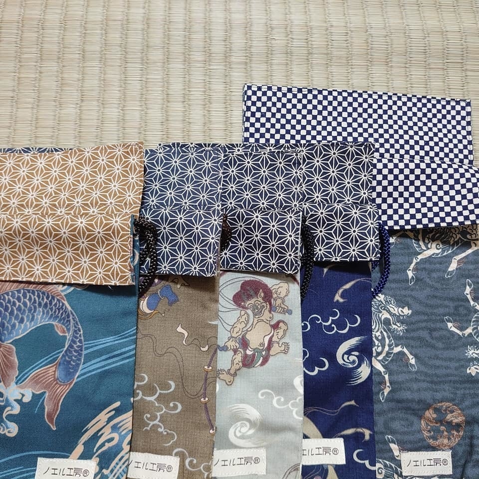 和柄巾着*鯉&風神雷神&麒麟