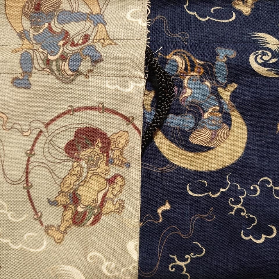 和柄巾着*鯉&風神雷神&麒麟