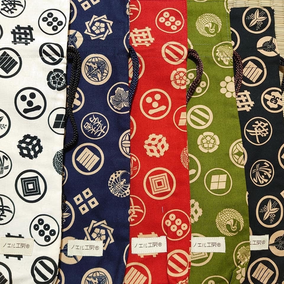 和柄巾着*家紋柄×麻の葉