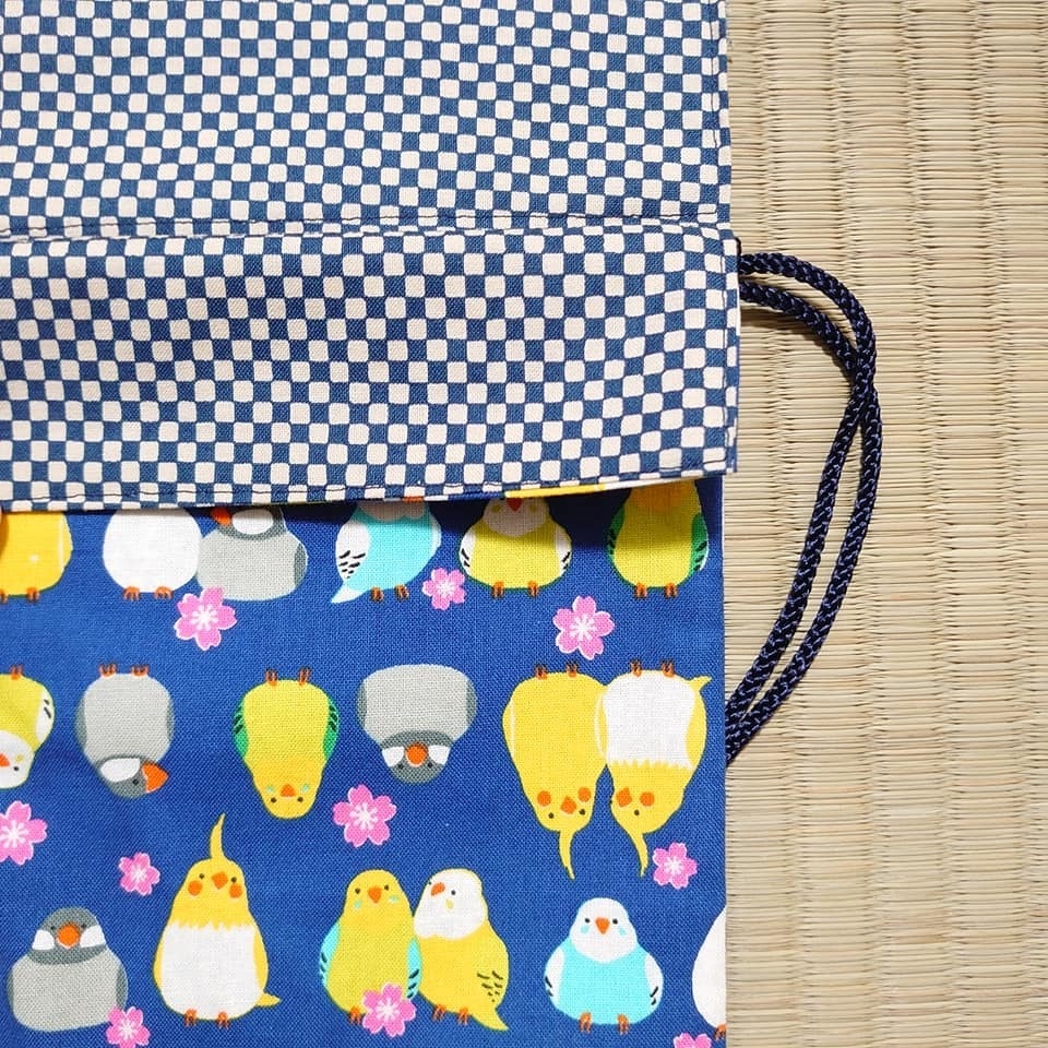 和柄巾着*小鳥柄