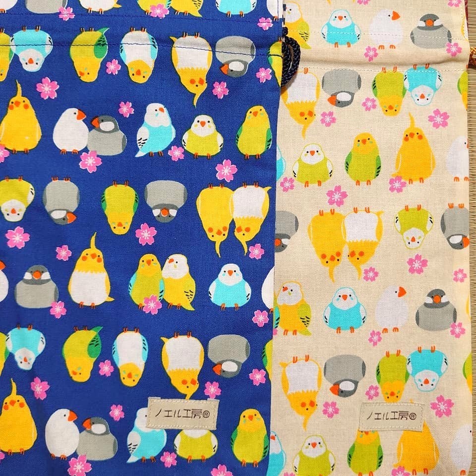 和柄巾着*小鳥柄