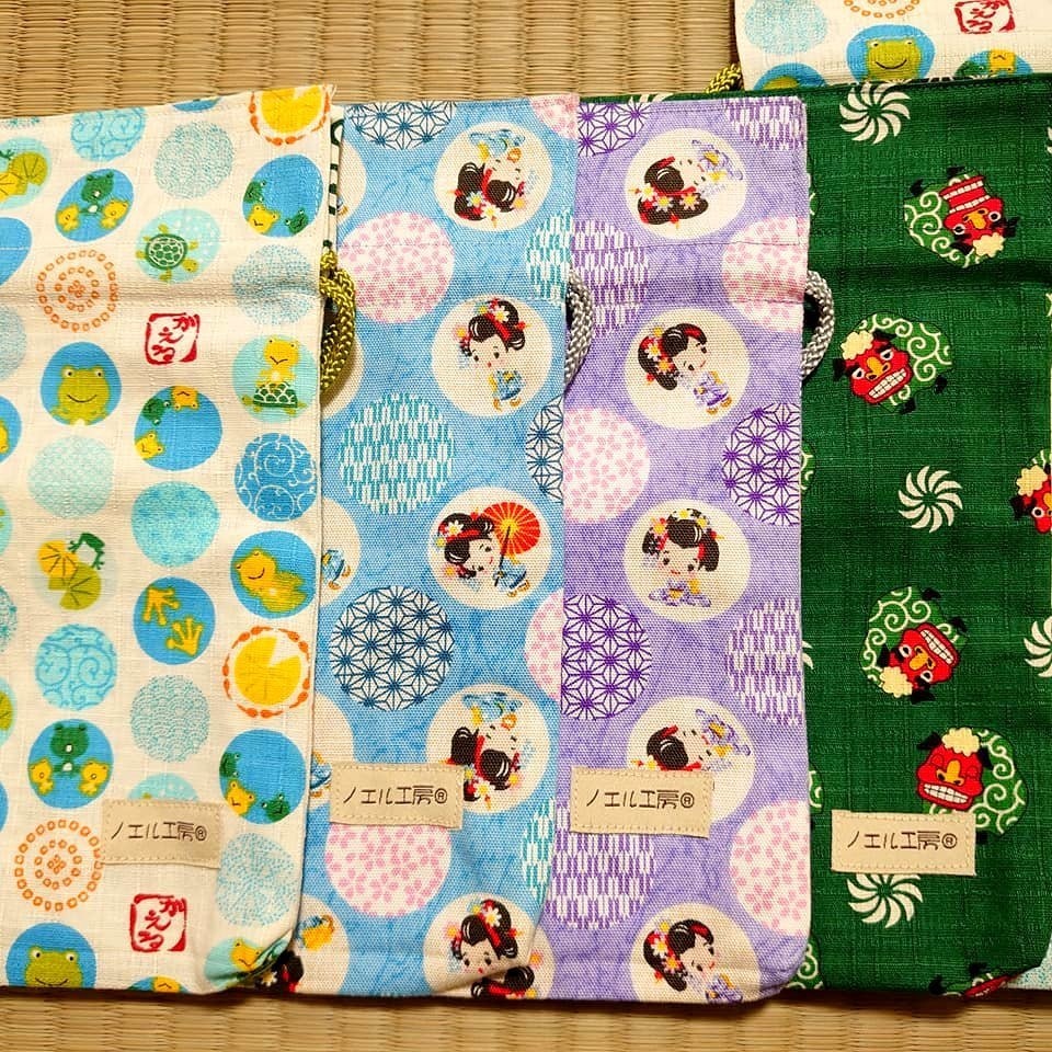 和柄巾着*蛙・舞子・獅子舞