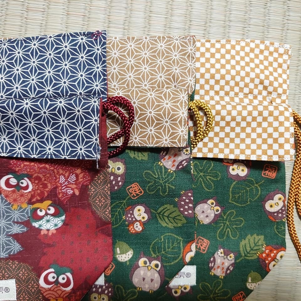 和柄巾着*フクロウ柄