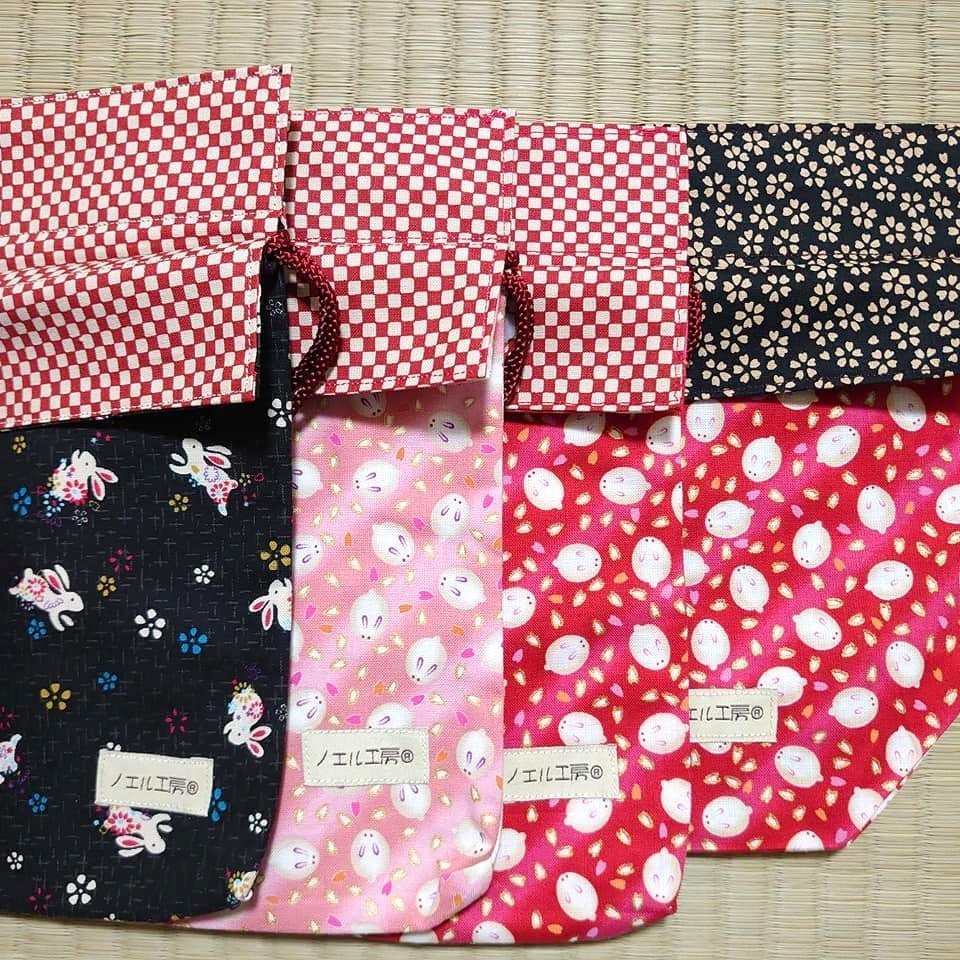 和柄巾着*うさぎ柄