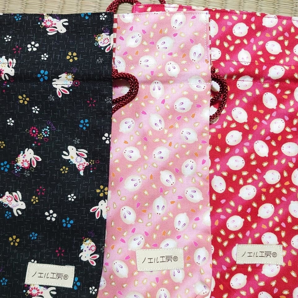 和柄巾着*うさぎ柄
