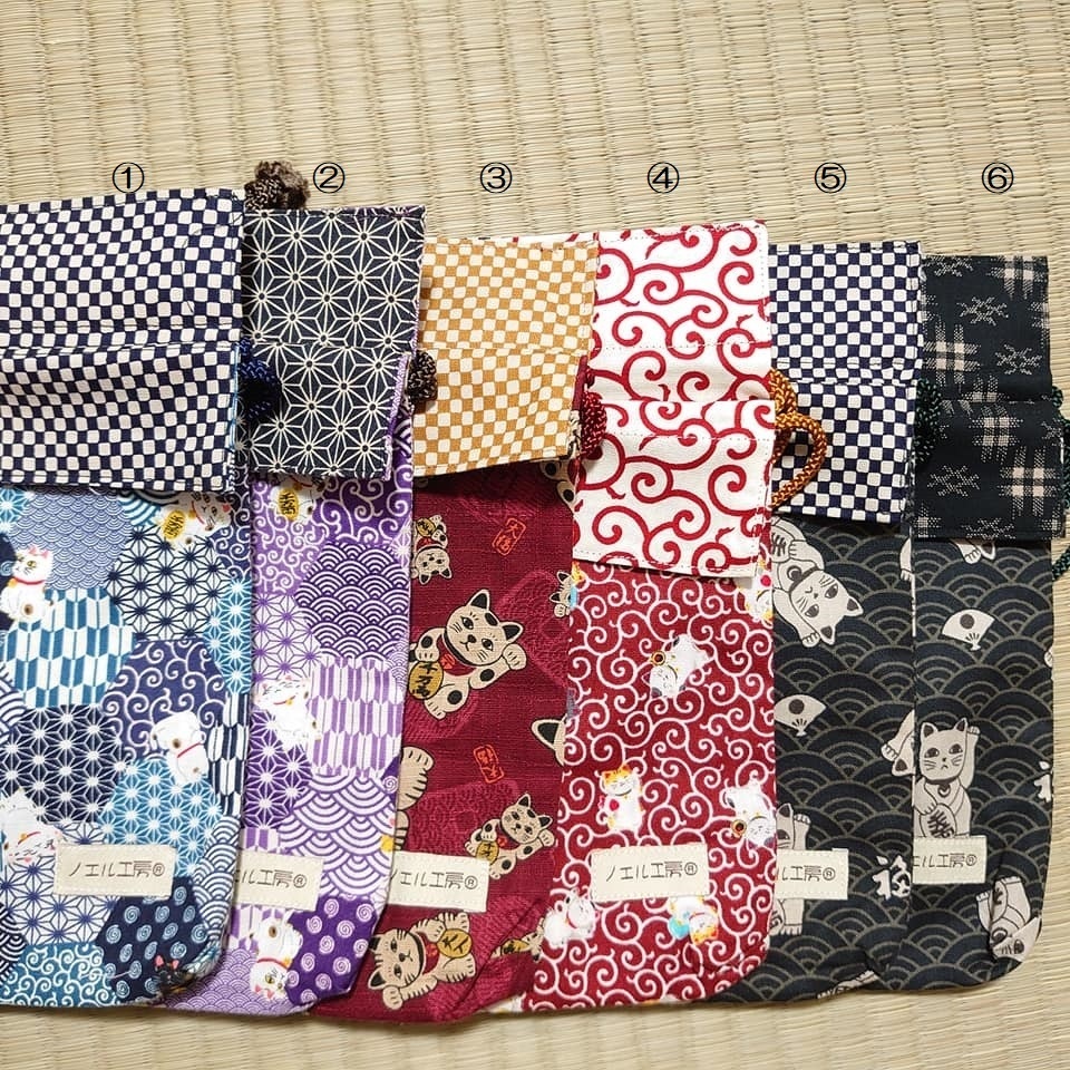 和柄巾着*招き猫