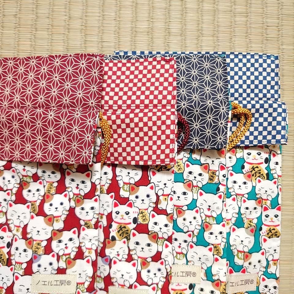 和柄巾着*招き猫