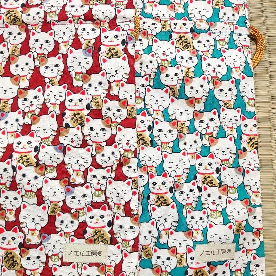 和柄巾着*招き猫