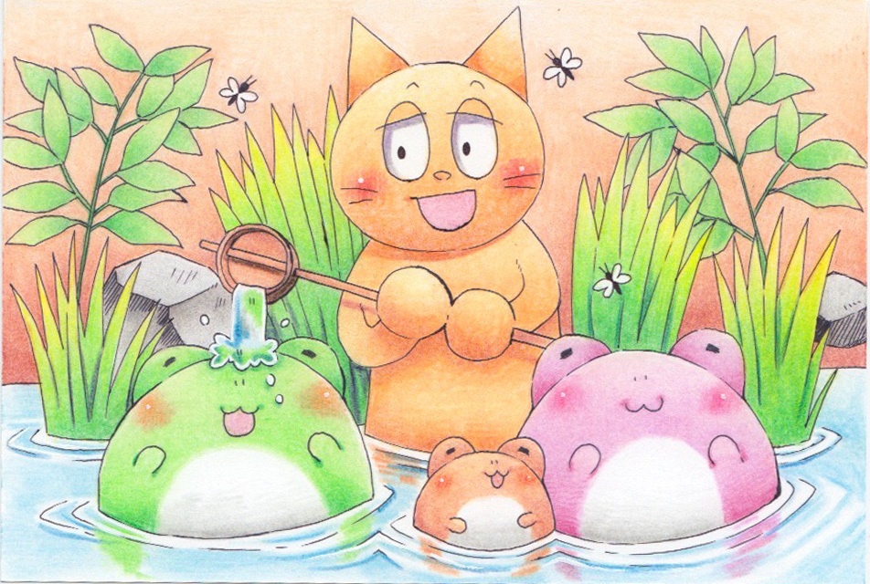 【原画】カエルの行水【イラスト】