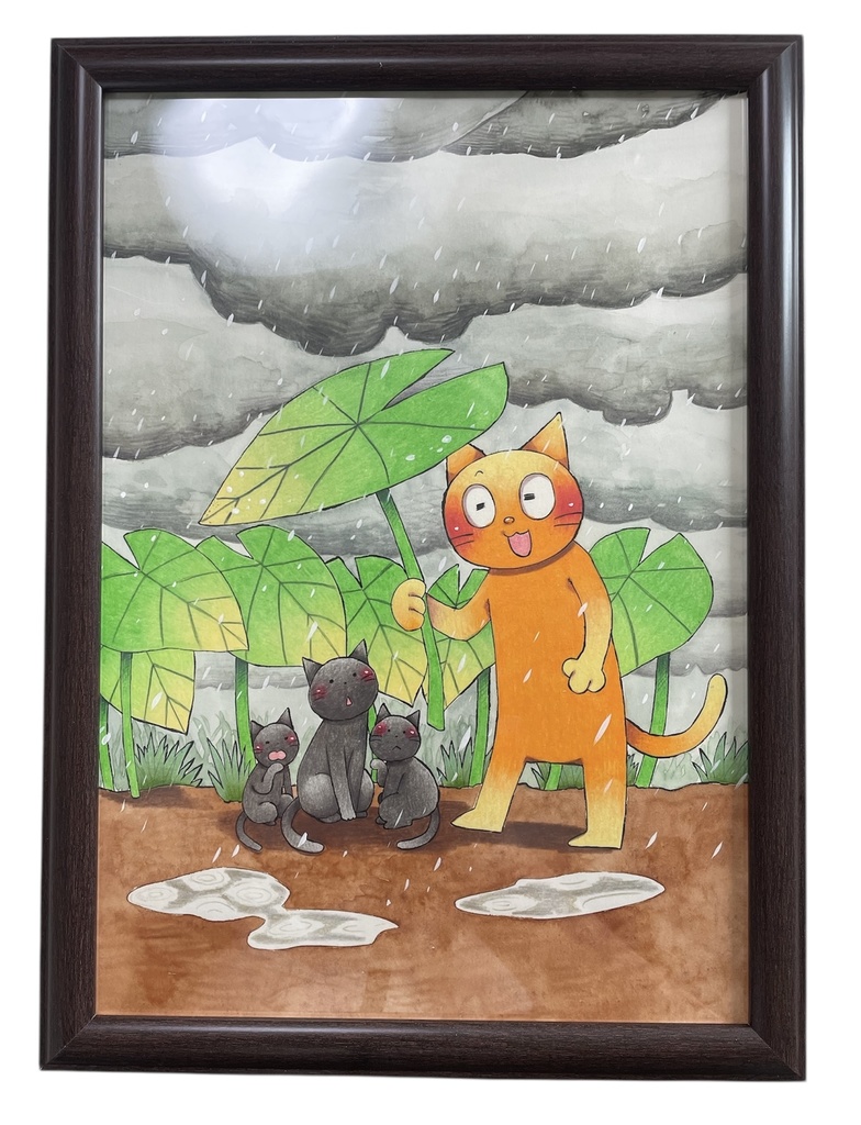 【原画イラスト】雨と猫さんたち【一点物】