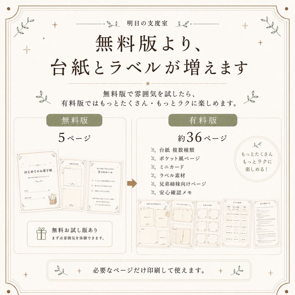 おうちで楽しむお菓子帳スターターPDFキット|貼る台紙・ミニカード・親子ルールつき