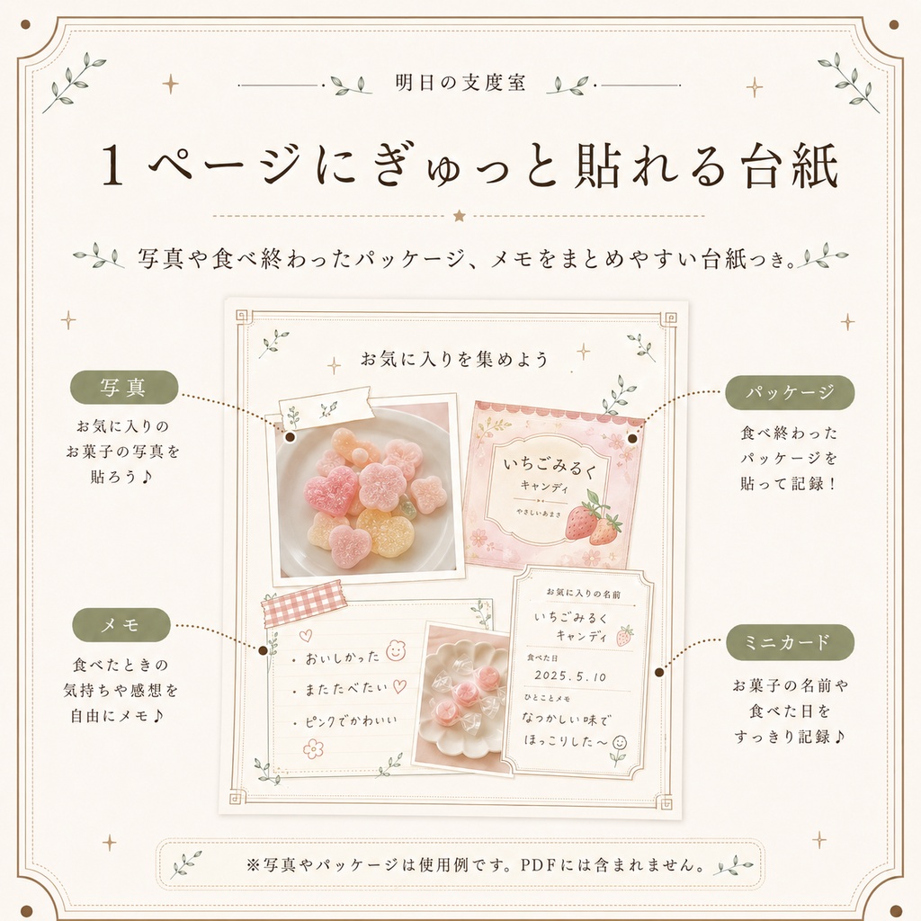 おうちで楽しむお菓子帳スターターPDFキット|貼る台紙・ミニカード・親子ルールつき