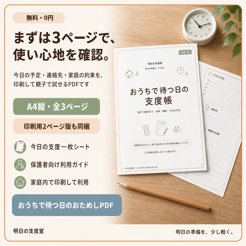 【無料】おうちで待つ日のおためしPDF|今日の予定・親子ルールつき