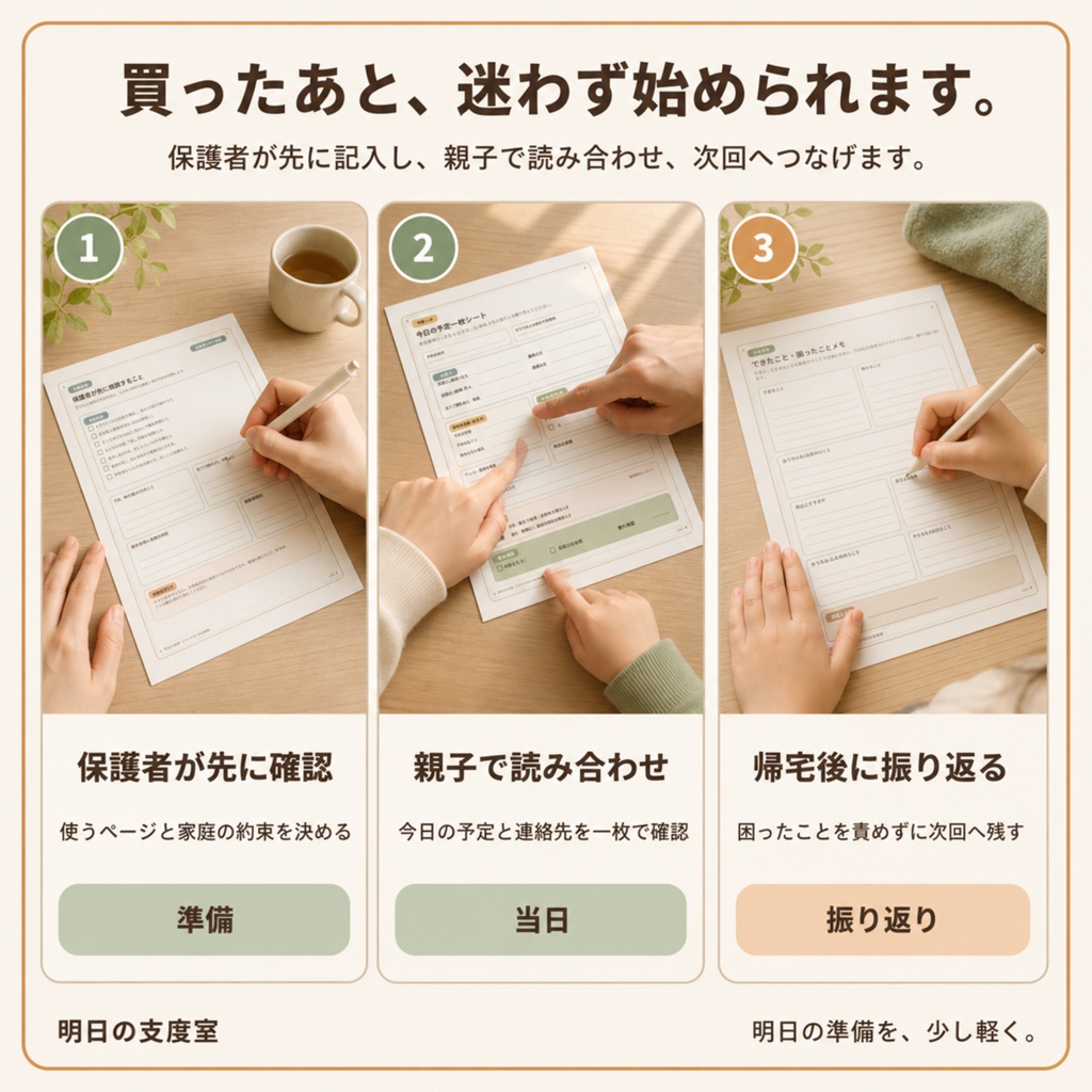 おうちで待つ日の支度シート|親子で確認する留守番ルール・連絡カード・今日の予定