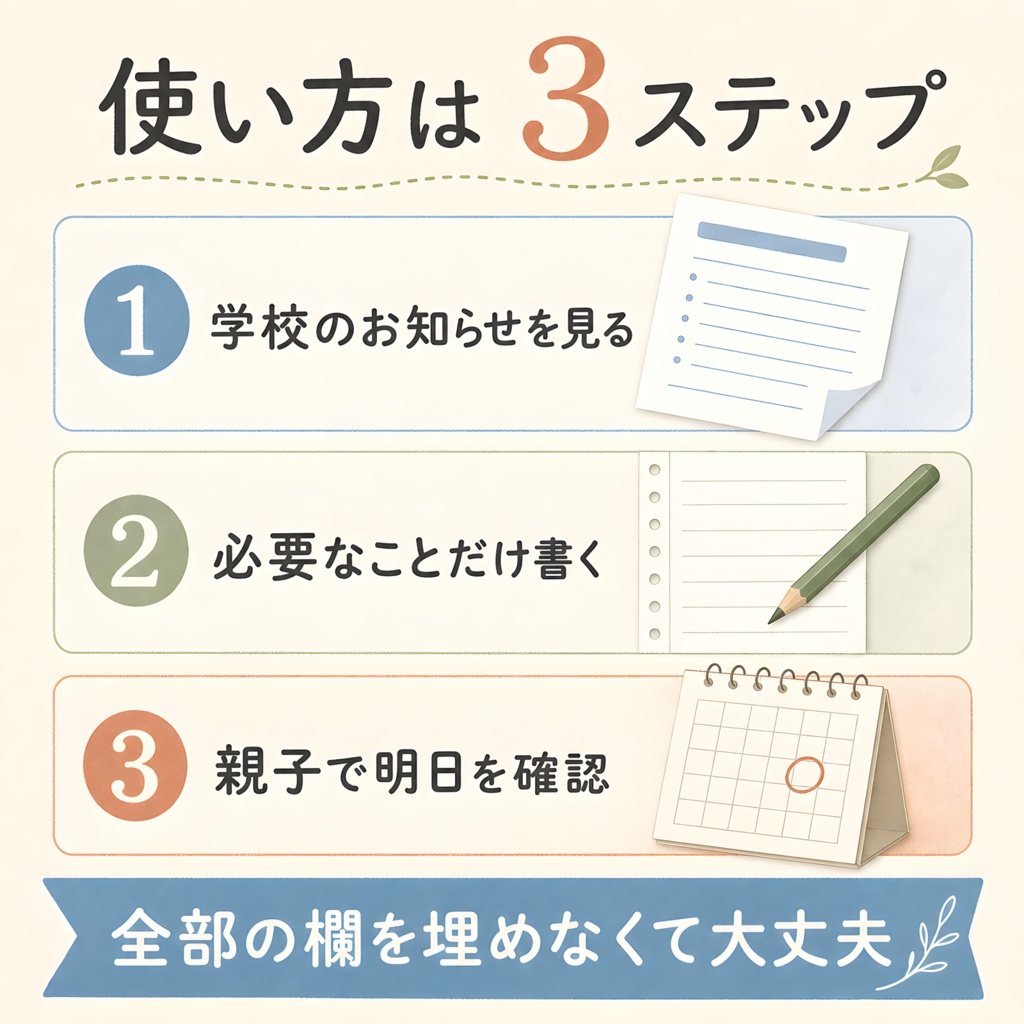 【無料】学校プリントの支度帳おためしPDF|今週の予定・明日の持ち物つき