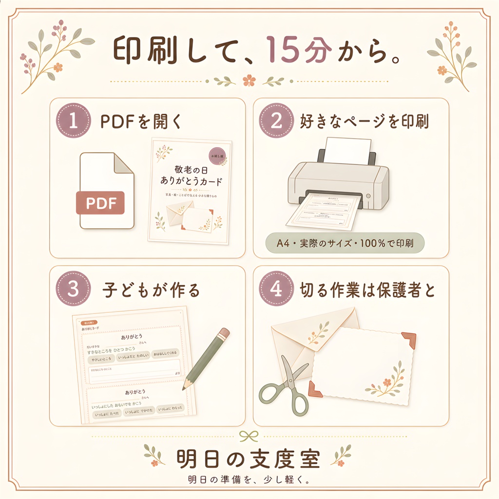 【無料】敬老の日ありがとうカードおためしPDF|写真・ひとことページつき