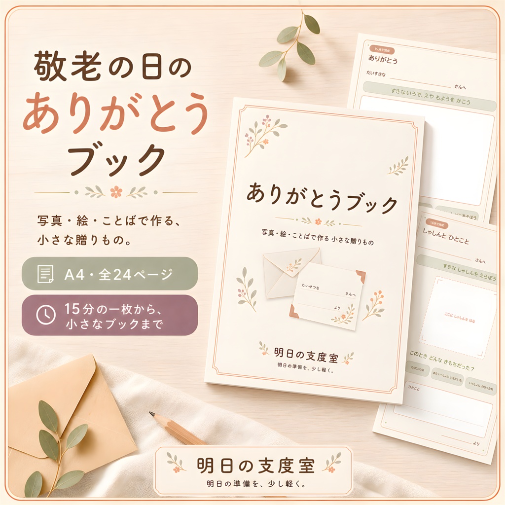 敬老の日のありがとうブック|写真・似顔絵・手紙を親子で作る印刷PDF