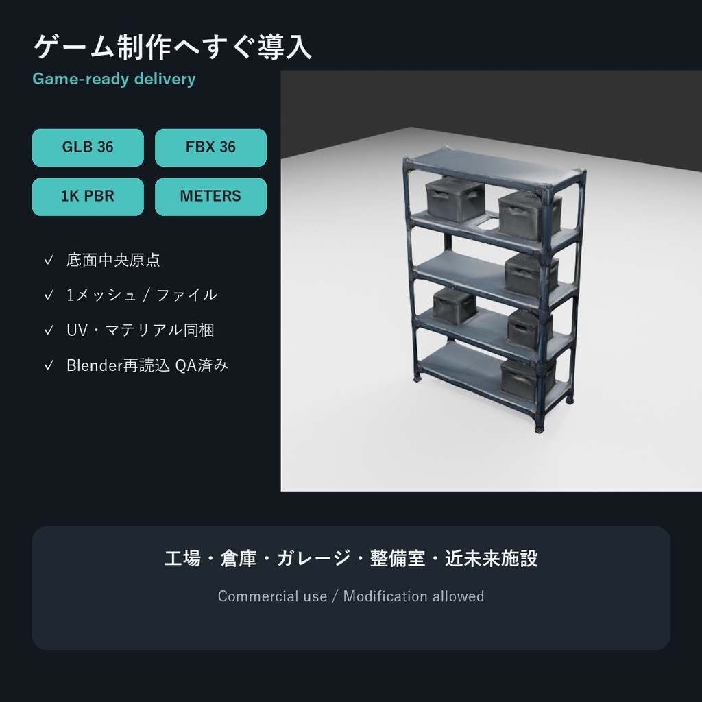 工業・整備工房 ローポリ3D小物 Vol.1【GLB/FBX・11種×3バリエーション】