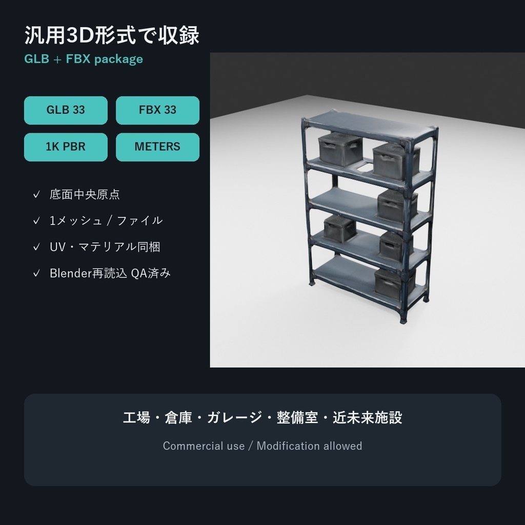 工業・整備工房 ローポリ3D小物 Vol.1【GLB/FBX・11種×3バリエーション】