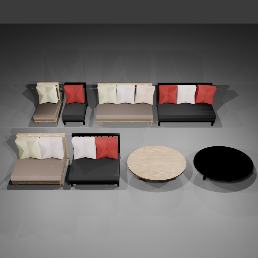 ¥0~【3Dモデルデータ】ソファセット Unitypackage GLB Lowpoly