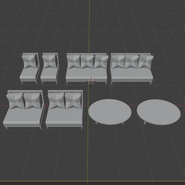 ¥0~【3Dモデルデータ】ソファセット Unitypackage GLB Lowpoly