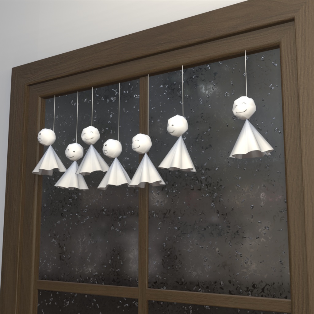 ¥0~【3Dモデルデータ】手作り感あふれるてるてるぼうず 3種 Unitypackage glb