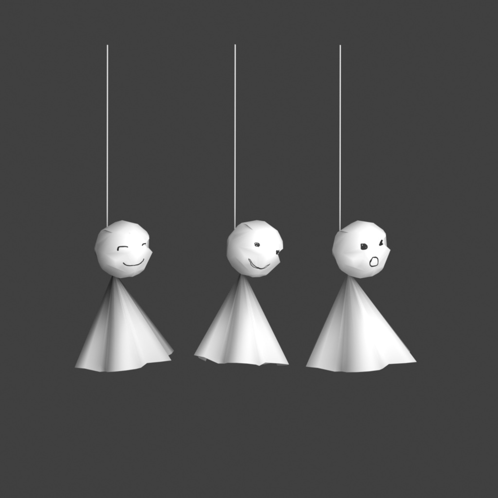 ¥0~【3Dモデルデータ】手作り感あふれるてるてるぼうず 3種 Unitypackage glb