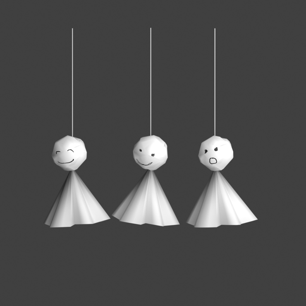 ¥0~【3Dモデルデータ】手作り感あふれるてるてるぼうず 3種 Unitypackage glb