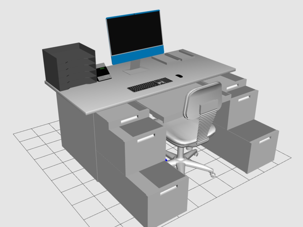 【可動ギミック付】事務用デスク&チェア(引き出し開閉対応)