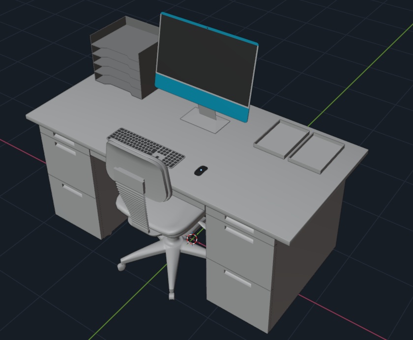 【可動ギミック付】事務用デスク&チェア(引き出し開閉対応)