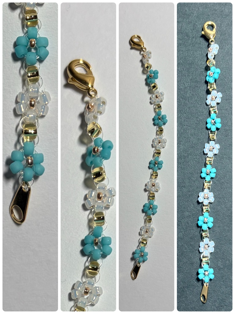 8cmぬい用お花ネックレス：ホワイト✕水色