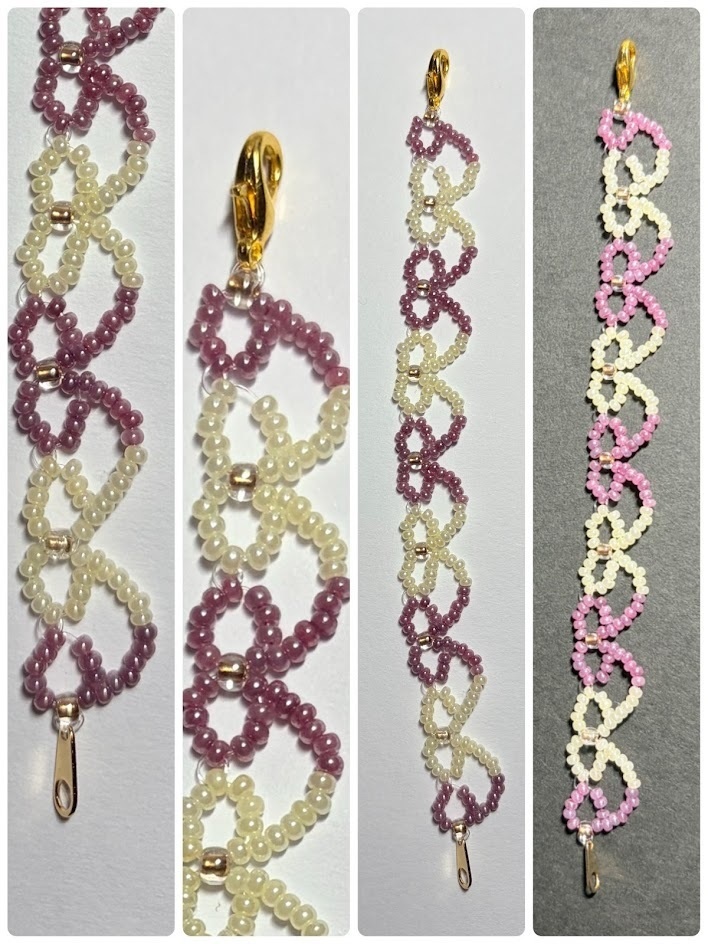 10㎝ぬい用リボンネックレス:パールパープル✕パールアイボリー