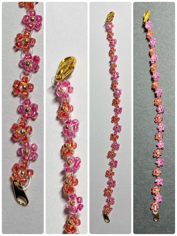 10㎝ぬい用ジグザグ小花ネックレス：レッド✕ピンク