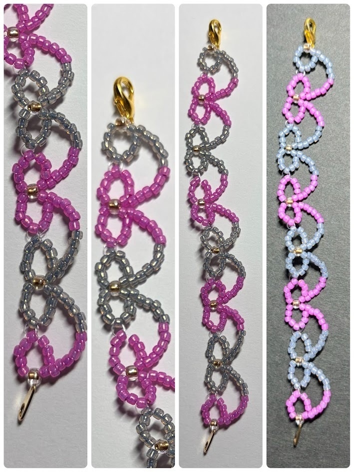 10㎝ぬい用リボンネックレス：グレー✕ピンク